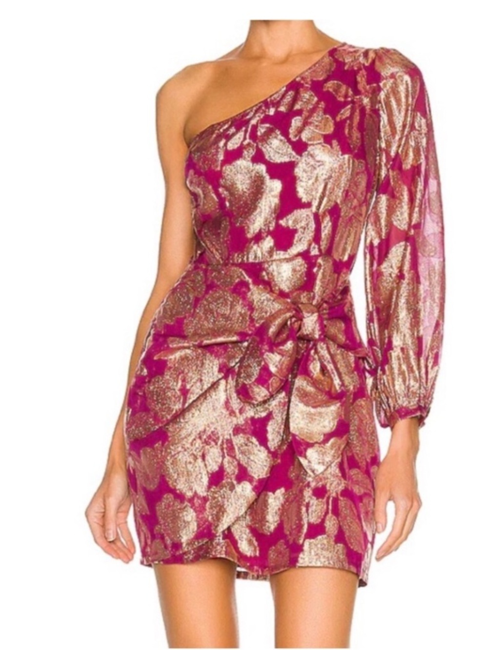 Yumi Kim cocktail mini dress sarong skirt one sleeve sexy party wedding S